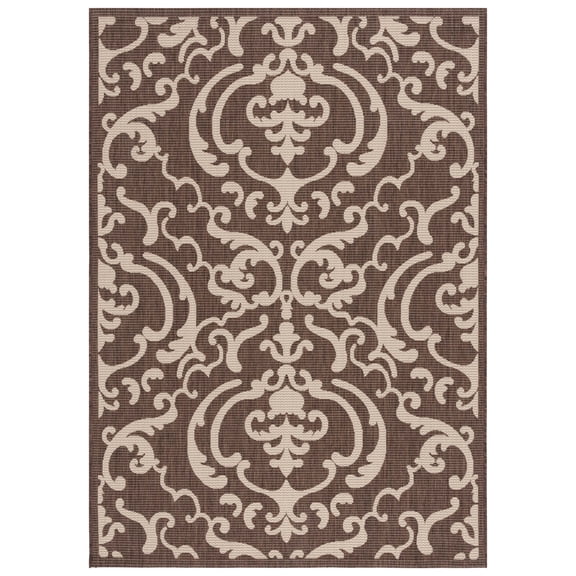 Safavieh Courtyard Dara Damask Indoor/Outdoor Area Rug, Chocolate/Natural, 4' x 5'7"
