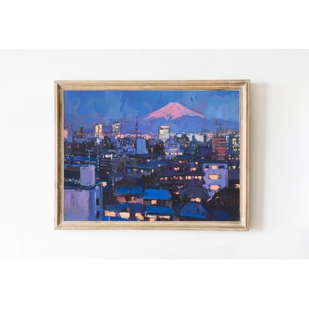 Tokyo Night Cityscape Mount Fuji Japan Travel Wall Decor, Unframed Paper Poster 11x14in