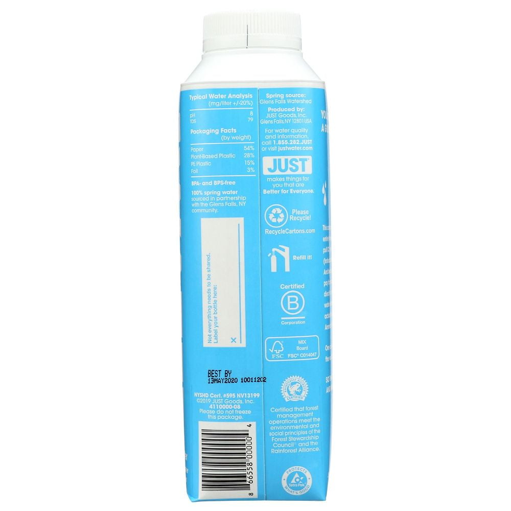 Just Water 100 Percent Bottled Spring Water, 500 Milliliter -- 12 per Case.