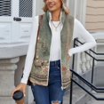 thumbnail image 5 of Women's Retro Print Warm Fleece Lined Cardigan Vest Coat Green M, 5 of 7