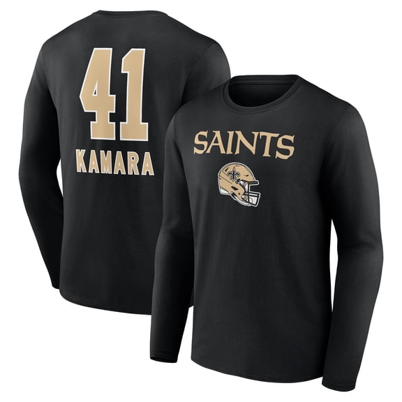Men's Alvin Kamara Black New Orleans Saints Team Wordmark Player Name & Number Long Sleeve T-Shirt