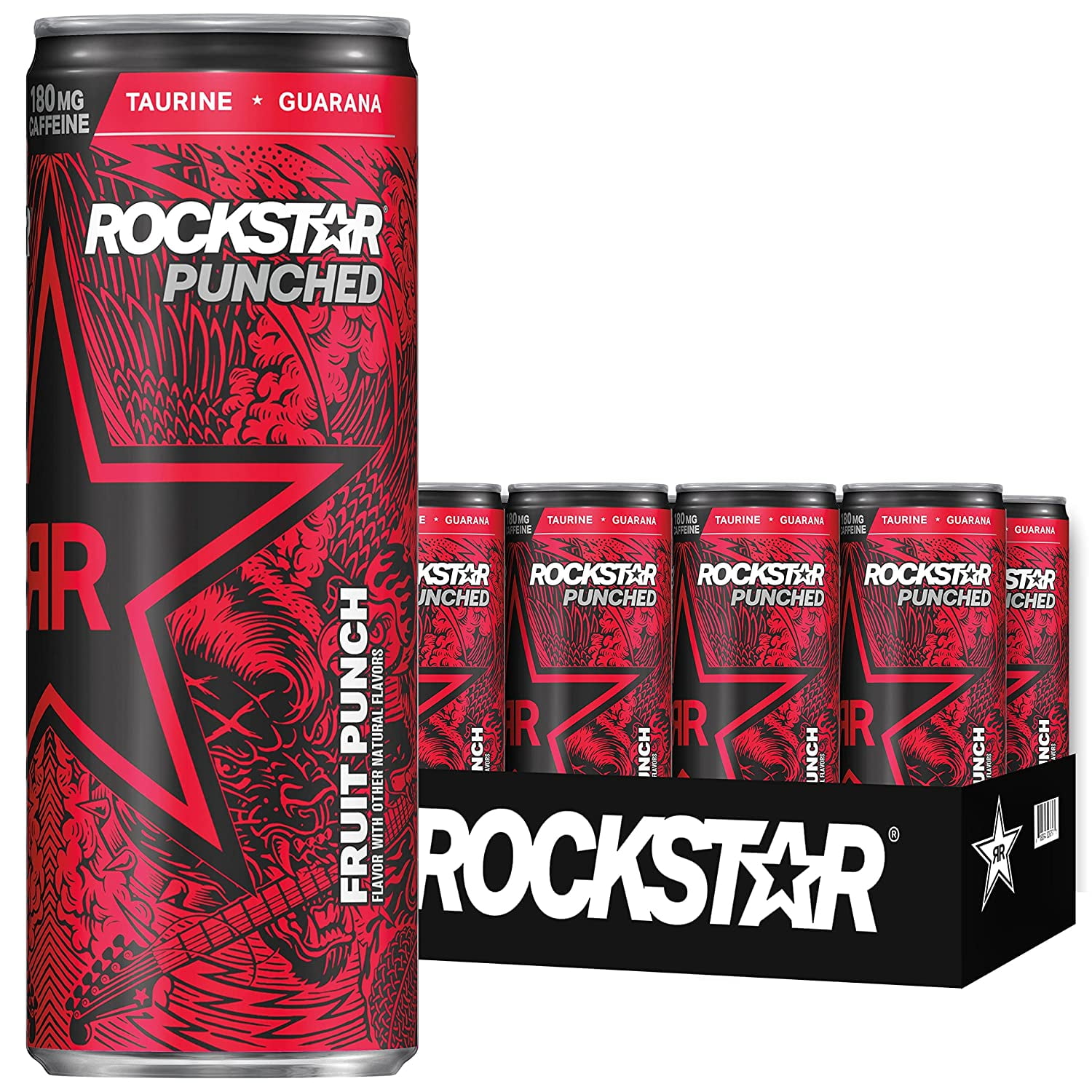 Rockstar Punched Fruit Punch Sleek Can Energy Drink, 12 oz, 8 Pack Cans