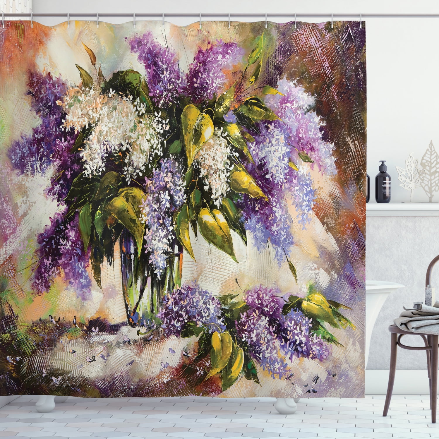 Lilac Shower Curtain, Digital Print of Impressionist Oil Painting with