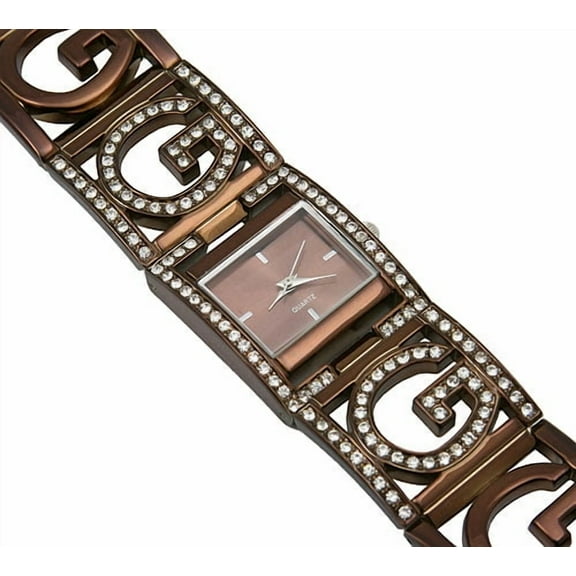 Designer Fashion Quartz Women's Watch - Rhinestone G Metal Bracelet - Brown - WT-L80555BN