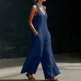 thumbnail image 5 of Jumpsuits for Women V Neck Sleeveless Wide Leg Jumpsuit Casual Long Rompers Navy L, 5 of 7