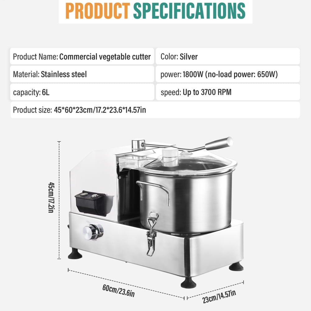 Commercial-Grade Variable Speed Food Processor with 8QT Stainless Steel Bowl - Heavy-Duty Vegetable Chopper & Meat Grinder for Professional Kitchens