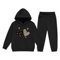 thumbnail image 5 of fnnxnal Girls Tracksuit Set for Kids (2-13 Years) - Black Hoodie & Jogger Pants, 100% Polyester Soft Casual Sport Outfit with Leopard Heart Graphic,Size 11 T, 5 of 6