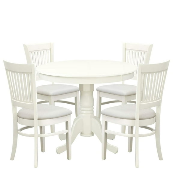 FurniFact White Solid Wood 5 Pc Breakfast Nook Table Set, Chairs for Kitchen