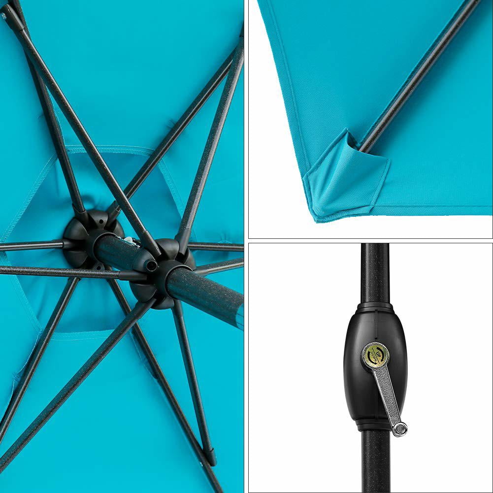 Royalcraft 7.5 Ft Patio Umbrella Outdoor Market Table Umbrella with Push Button Tilt and Crank, 6 Ribs, Polyester Canopy, Turquoise
