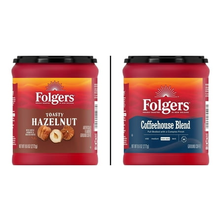 Folgers Flavors Hazelnut Ground Coffee 9.6 oz & Folgers Coffeehouse Blend Medium Dark 9.6 oz