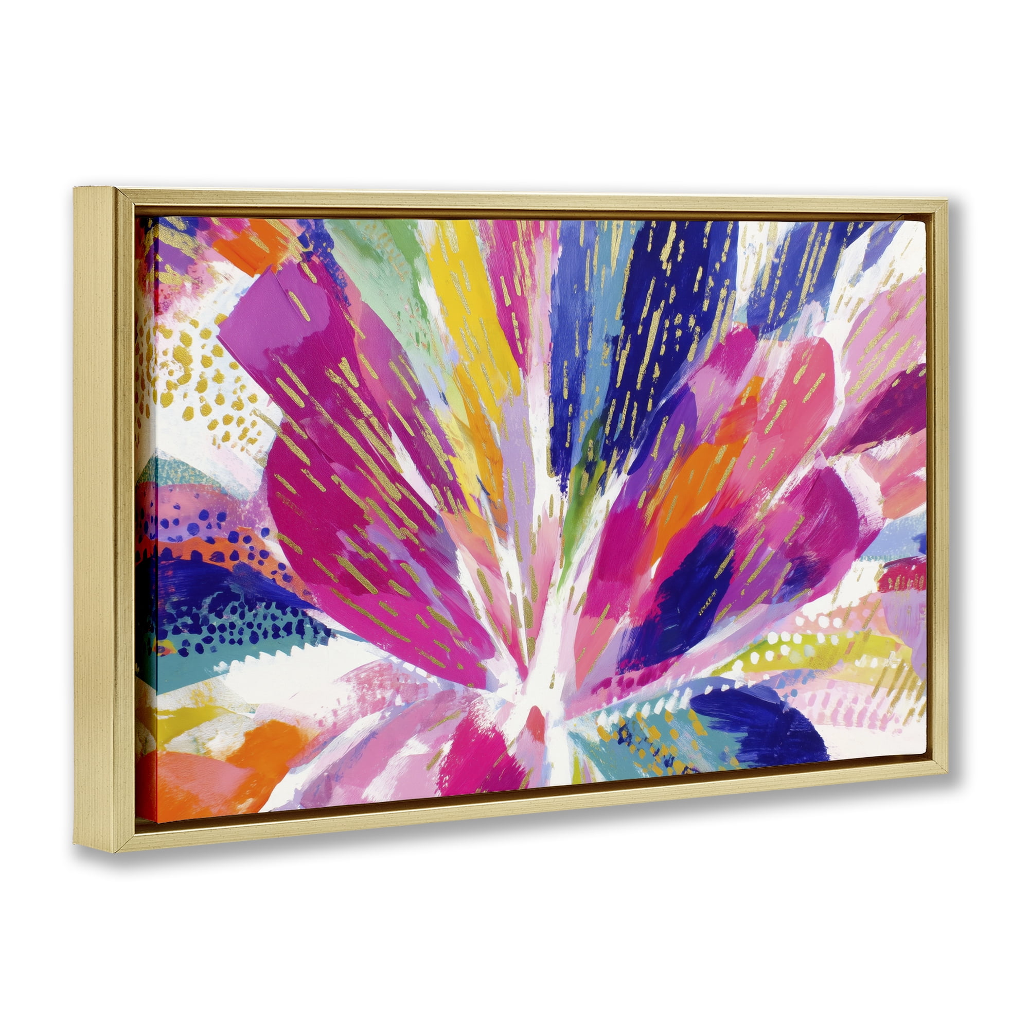 Stupell Industries Flower Burst in Vibrant Tones Gold Framed Floater Canvas Wall Art, design by Chromatic Storm Studio