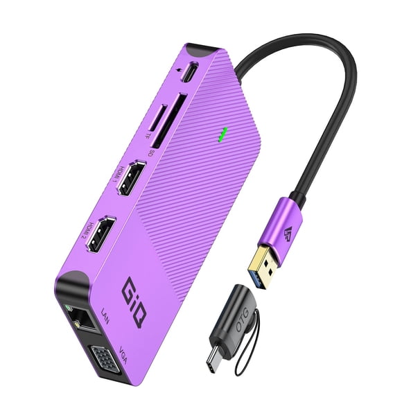 Estación de acoplamiento USB GIQ USB C HUB USB 3.0 a HDMI dual VGA