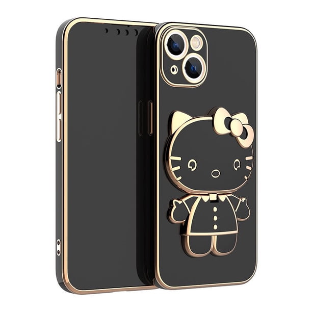 HelloKitty-funda de teléfono con espejo de maquillaje, carcasa trasera suave chapada para IPhone 14 Pro Max 13 12 11 X Xr Xs Max Fivean unisex