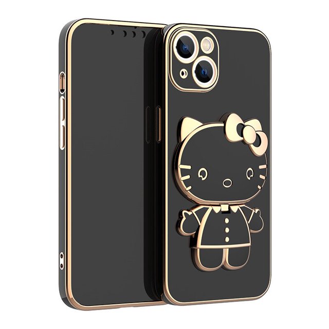 HelloKitty-funda de teléfono con espejo de maquillaje, carcasa trasera suave chapada para IPhone 14 Pro Max 13 12 11 X Xr Xs Max Fivean unisex