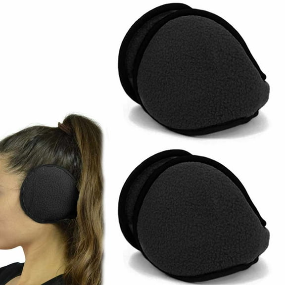 2 Pc Black Ear Muff Wrap Warmers Winter Earmuff Basic Polar Fleece Soft Unisex