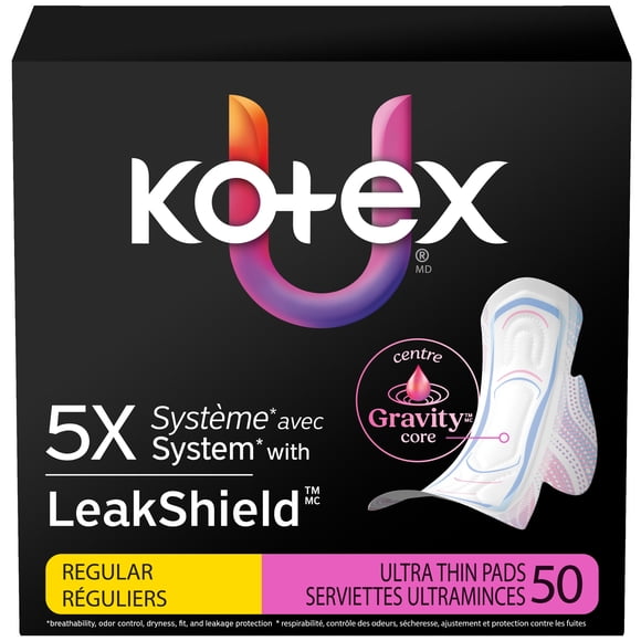 Kotex Ultra Thin Pads with Wings, Regular Absorbency, 50 Count