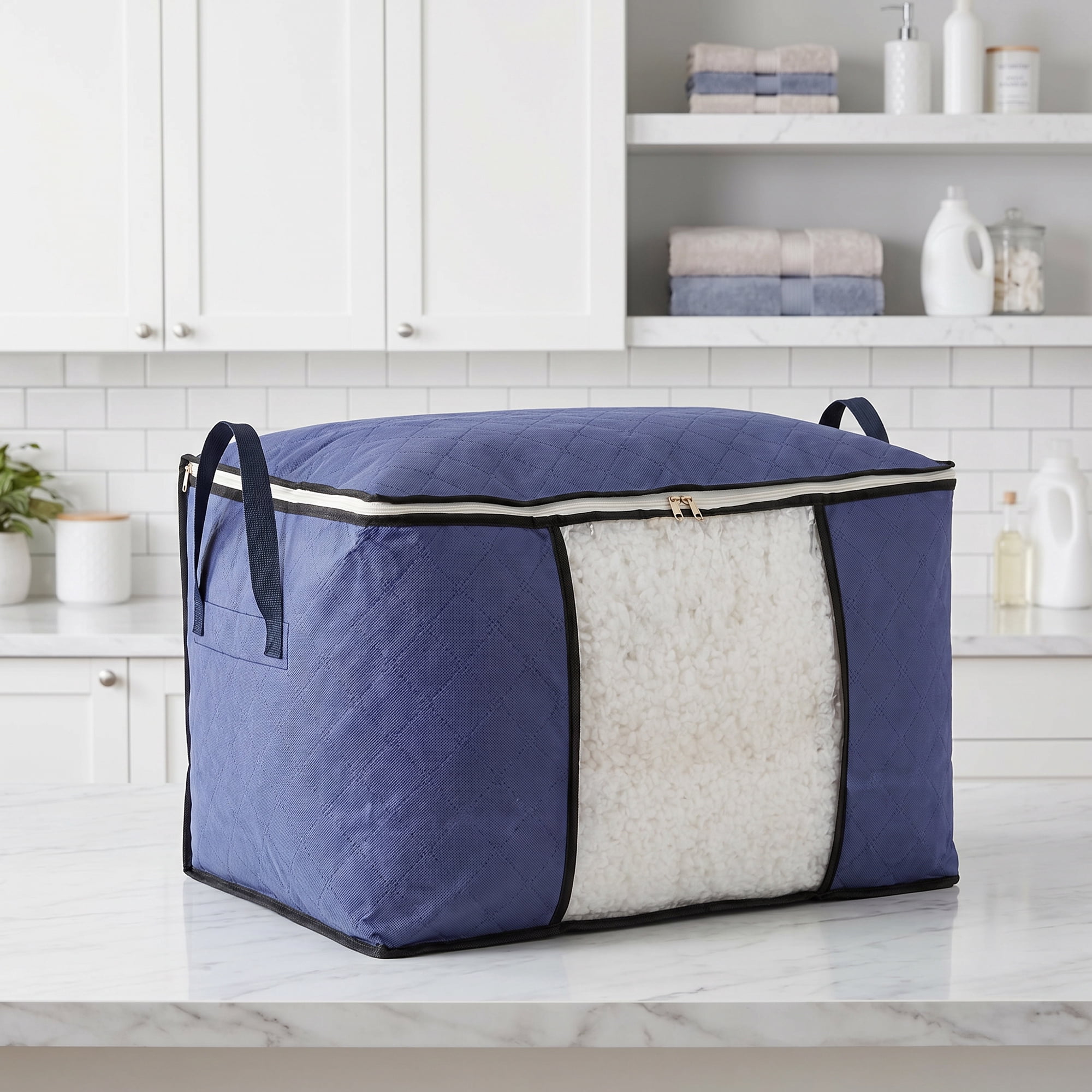 Unique Bargains Large See-through Storage Sack with Double Zippers Blue 23.6"x16.9"x13.8"