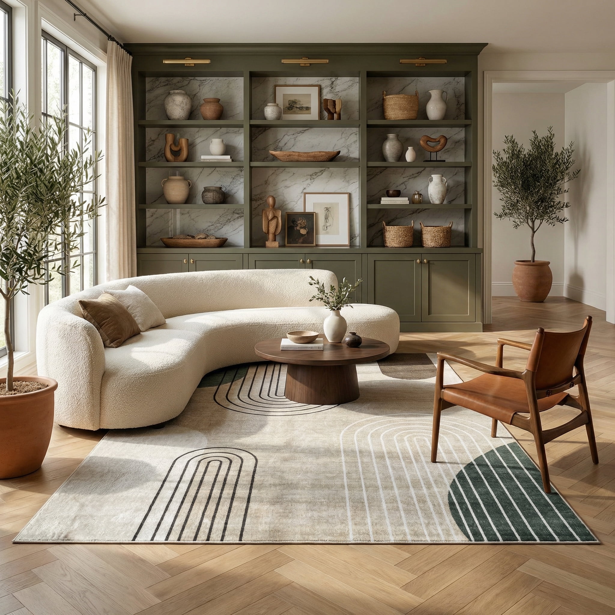 Rug Branch Eclipse Mid-Century Modern Indoor Area Rug, Beige Green, Abstract - Living Room, Bedroom, Dining Room, and Office