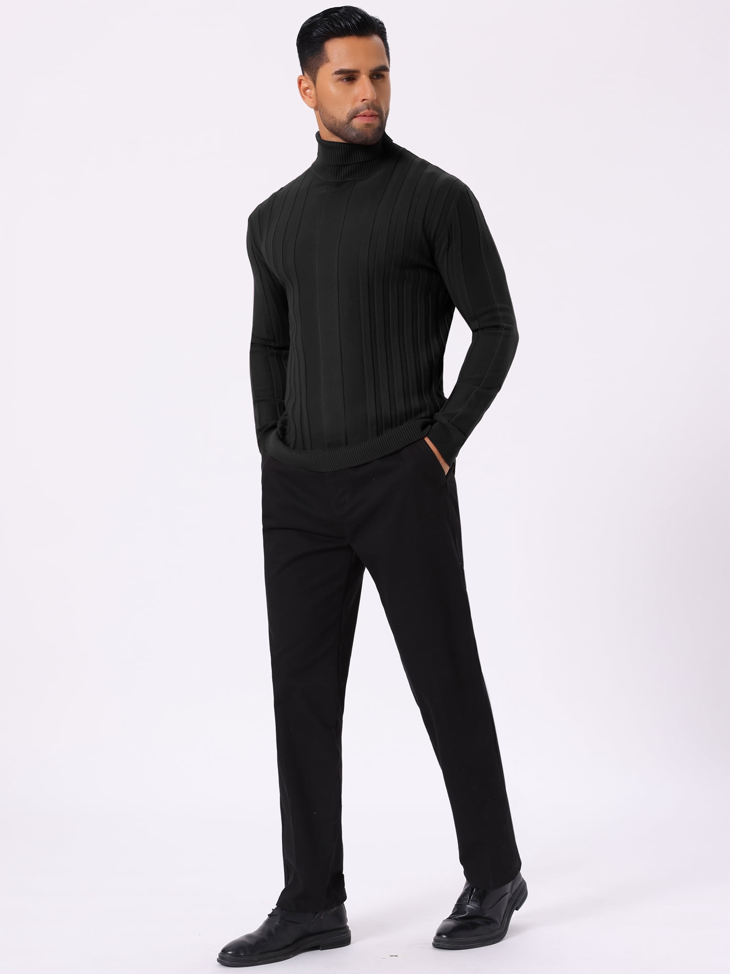 DARING DIVA Men's Solid Turtle Neck Warm Knitted Pullover Sweater 2XL Black