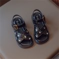 thumbnail image 5 of GiLiling Girls Open-Toe Sandals, Floral Embroidery Adjustable Buckle Ankle Strap, PU Upper Non-Slip TPR Flat Sole, Summer Casual Sandals (Black, 5.5-6 Years), 5 of 5