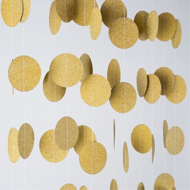 MOWO Paper Garland Circle Dots Hanging Decor,2 in Diameter,20 feet yellow,grey,white,3pc