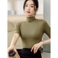 thumbnail image 2 of Half Turtleneck Milk Silk Tops Women Short Sleeve Slim T-Shirt Solid Color Basic Trend Bottoming Shirt High Street Women Blouse, 2 of 6