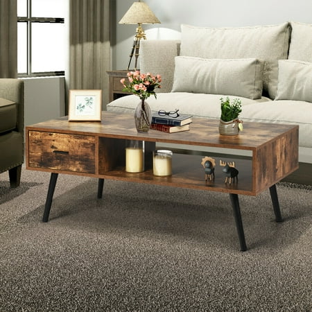 Gymax Retro Coffee Table Mid Century Modern Living Room Furniture W Open Storage Shelf Canada Gymax Retro Coffee Table Mid Century, Retro Coffee Tables With Storage