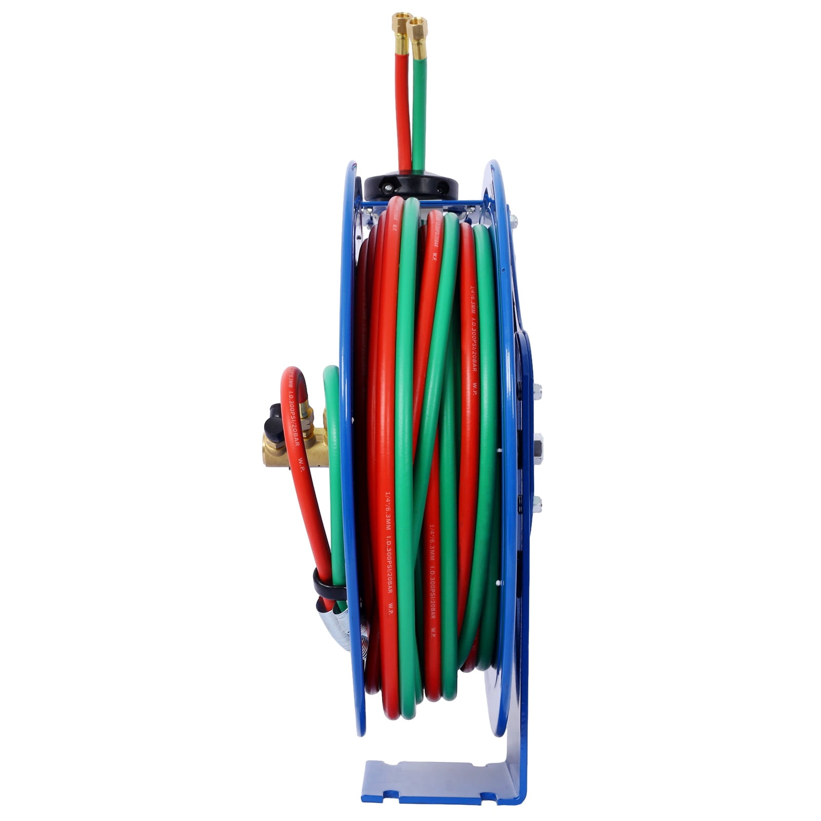 Heavy Duty Welding Hose Reel, 1/4" x 50' Retractable Twin Oxygen/Acetylene Reel with 200PSI Rubber Hoses, Industrial Steel Construction