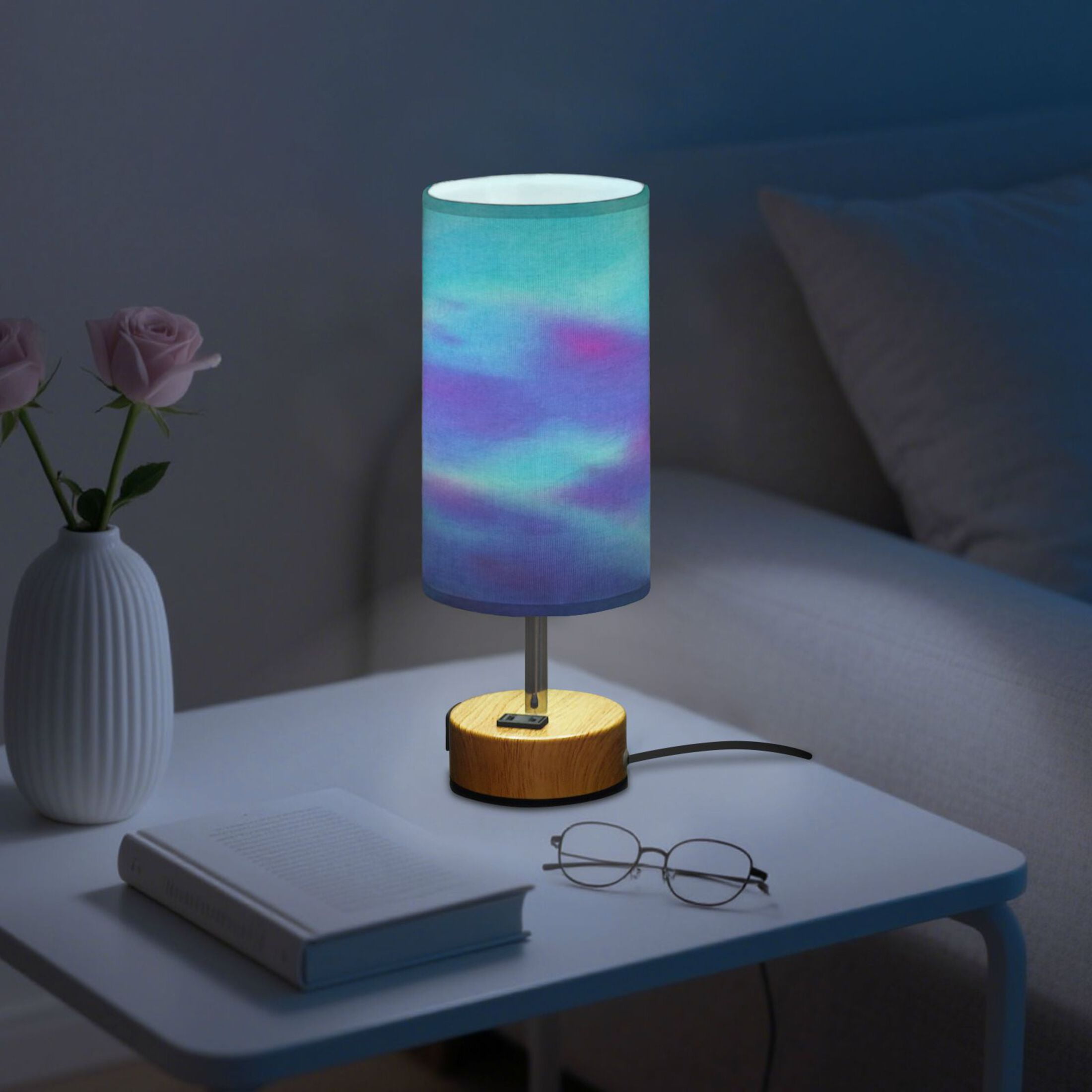 Touch-Control 3-Color Desk Lamp with Plug – Energy-Saving LED + 3 Simultaneous Charging Ports Gradient Tie-dye