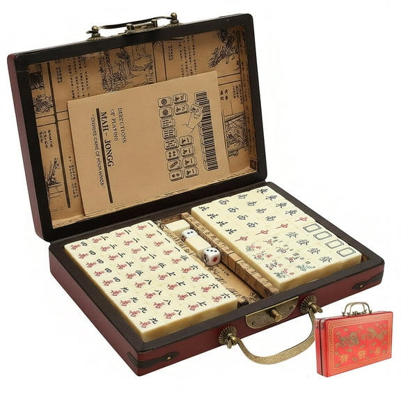 Bohorizon Chinese Traditional Mahjong Game Set, 144 PCS Mahjong Tiles Set with Wooden Case, Pack of 1, White