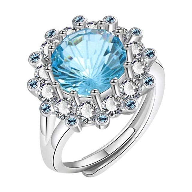 Anillo de aguamarina Diseño femenino Anillo azul Estilo ajustable y abierto Joyería para la mano