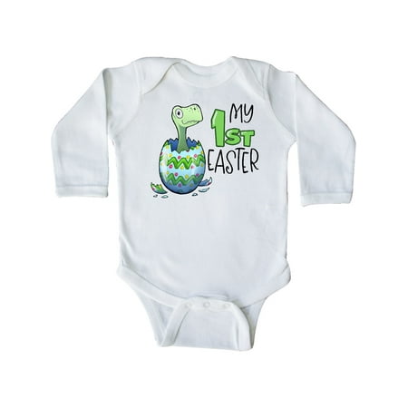 

Inktastic My 1st Easter Dinosaur Hatching Easter Egg Gift Baby Boy or Baby Girl Long Sleeve Bodysuit