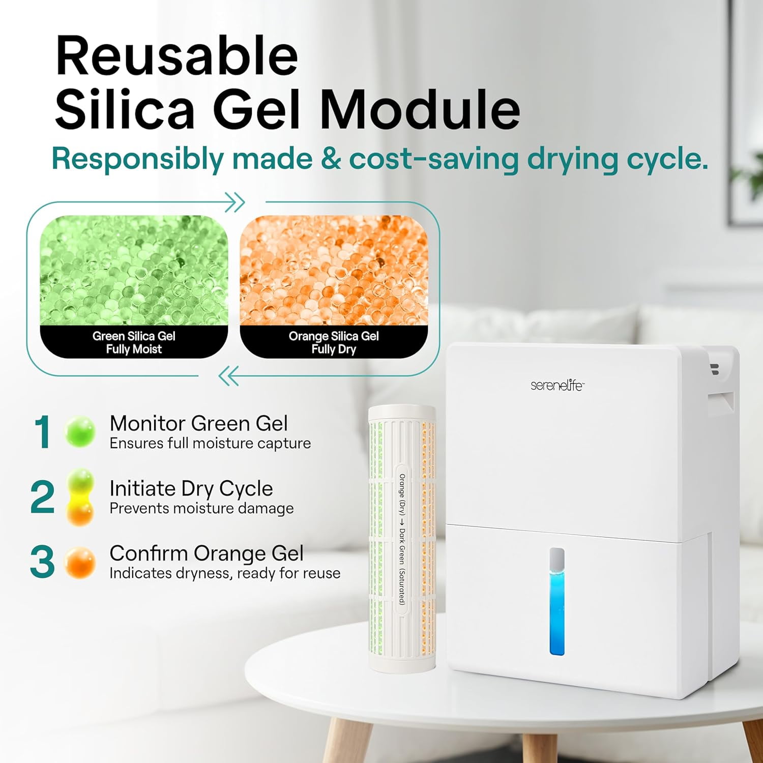 SereneLife 91 Oz Home Dehumidifier – Quiet Bedroom, Bathroom & Basement Moisture Remover with Drying Base, Timer, Sleep Mode & Smart Humidity Control, Covers Up to 1200 Sq Ft (White, 9 x 6 x 13 In)