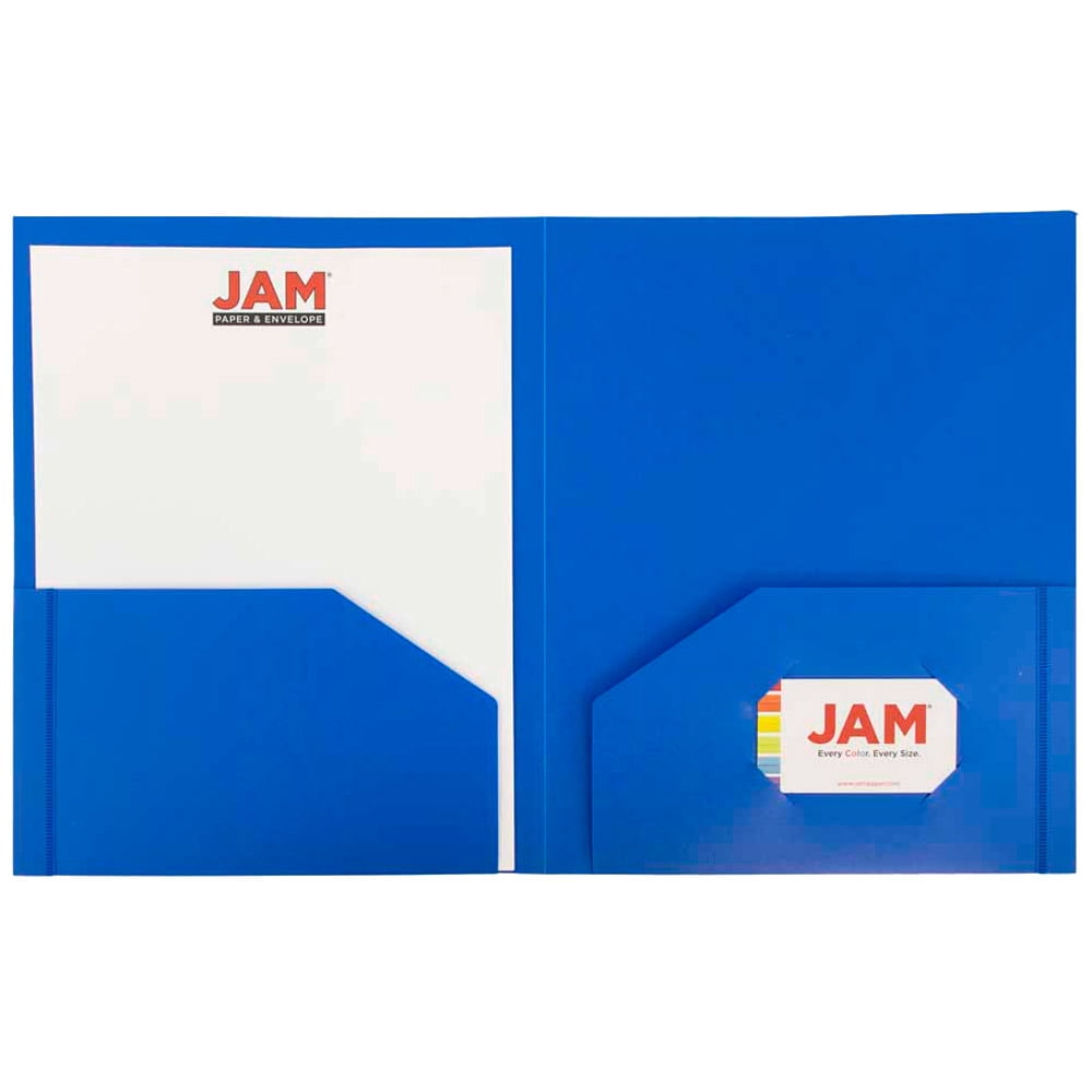 JAM Paper Heavy Duty Plastic Two Pocket Presentation Folders, Blue, 108/pack