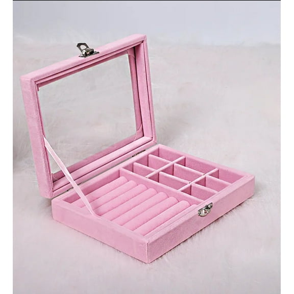 Elegant Glass Lid Box Jewelry Organizer, Pink