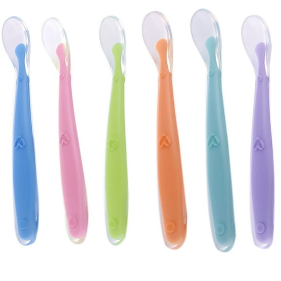 SR 6 PCS Baby Soft Silicone Spoon Candy Color Temperature Sensing Spoon Children Food Baby Feeding Dishes Feeder Appliance