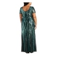 thumbnail image 2 of R&M RICHARDS Womens Green Sequined Zippered Short Sleeve V Neck Full-Length Evening Mermaid Dress Plus 18W, 2 of 4