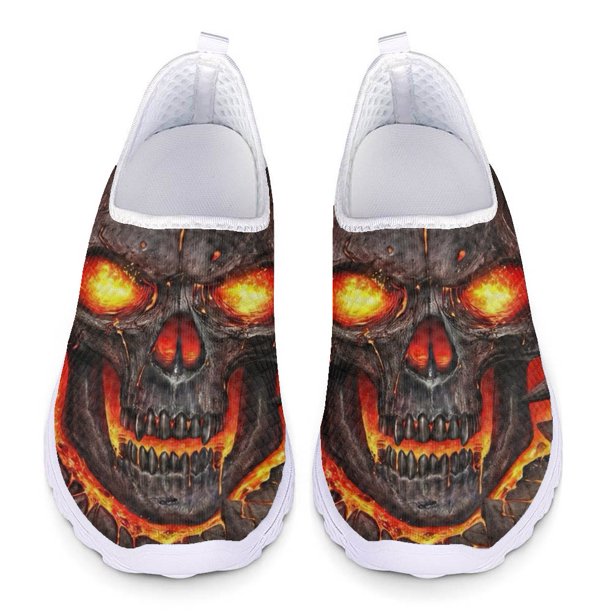 Doginthehole Beach Zapatos planos antideslizantes con diseño de calavera y lava para mujer, cómodos zapatos de malla para dormitorio, zapatillas suaves para caminar para niña, zapatos para mujer