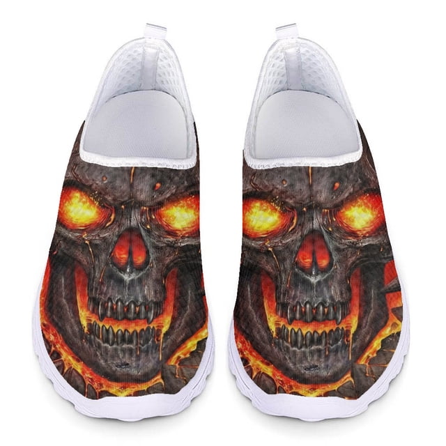 Doginthehole Beach Zapatos planos antideslizantes con diseño de calavera y lava para mujer, cómodos zapatos de malla para dormitorio, zapatillas suaves para caminar para niña, zapatos para mujer