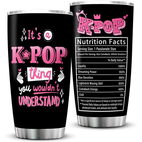 K-Pop Gifts for Teen Girls, Kpop Merch Stainless Steel 20oz Tumbler with Lid, Christmas Gift for Korean Pop Lovers