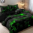 thumbnail image 6 of Orylavena Green Black 3D Block Microfiber Duvet Cover Set, Black Back, Twin/Full/Queen/King, 6 of 7