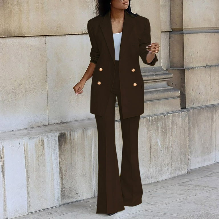 Ecqkame Women's Casual Boutique Business Dress Suit Clearance Women's Long  Sleeve Solid Suit Pants Casual Elegant Business Suit Sets Coffee S
