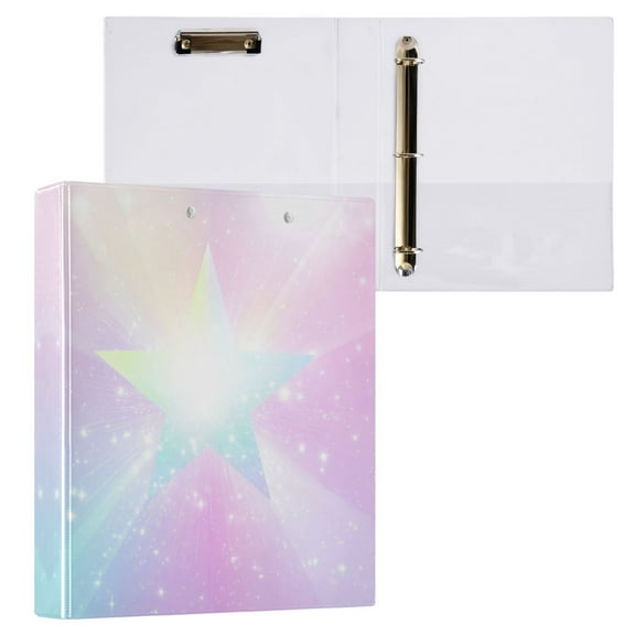 Rainbow Gradient Stars 3 Ring Hardcover Binders 1.5in Round Rings for Letter-Size Folder Paper Organizer Pockets for Office Student Recipe