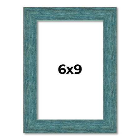 6x9 Frame Blue Rustic Barnwood Solid Wood Picture Frame Width 1.25 Inches | Interior Depth 0.5