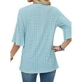 thumbnail image 5 of Hibeli Women V Neck Quarter Sleeve Hollow Out Solid Color Pullover Top, 5 of 7