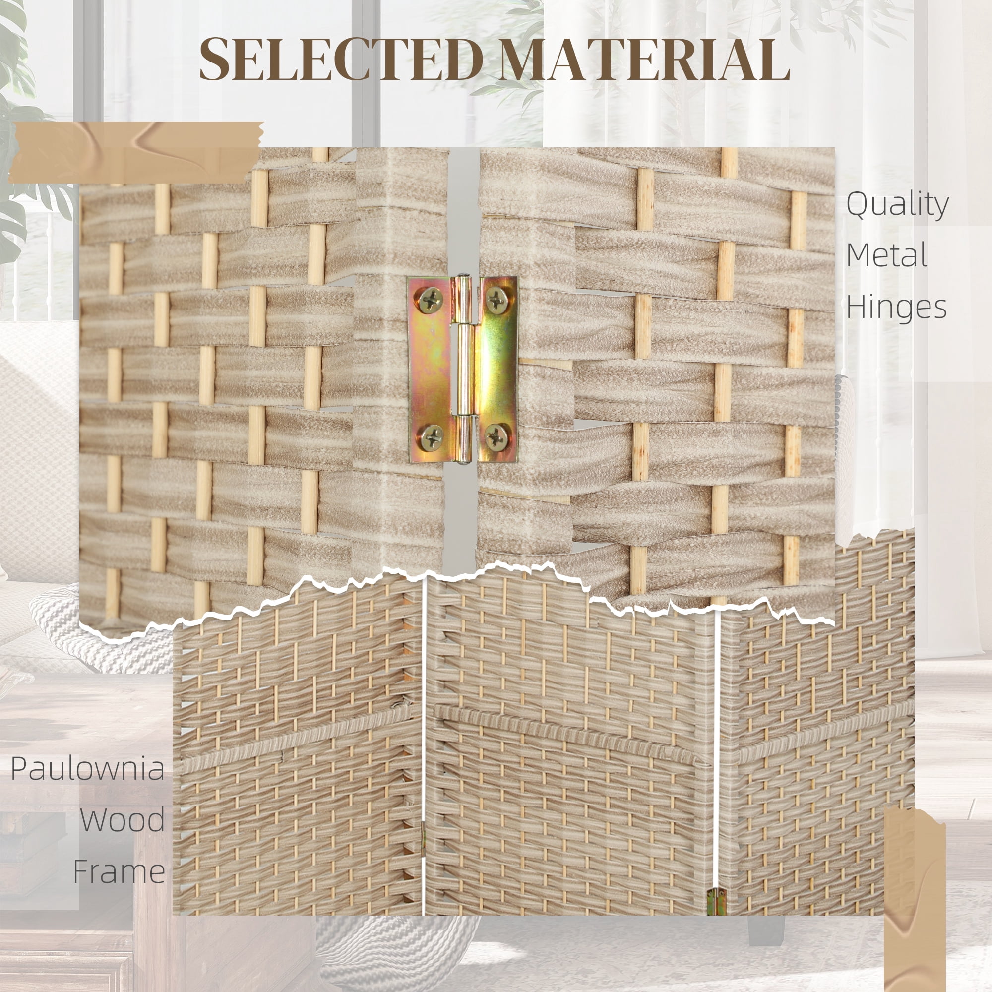 HOMCOM 3 Panel Room Divider, 6' Tall Folding Privacy Screen, Woven Freestanding Wood Partition for Home Office, Bedroom, Washed Oak