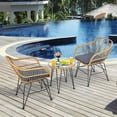 thumbnail image 2 of Costway 3PCS Patio Rattan Bistro Furniture Set Cushioned Chair Table Grey, 2 of 10
