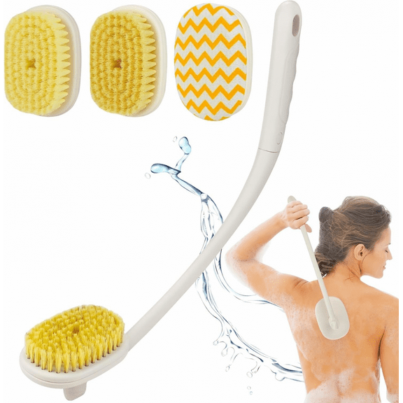 Back Scrubber Body Brush Extra Long Handle for Shower, 3 in 1 Bath Washer
