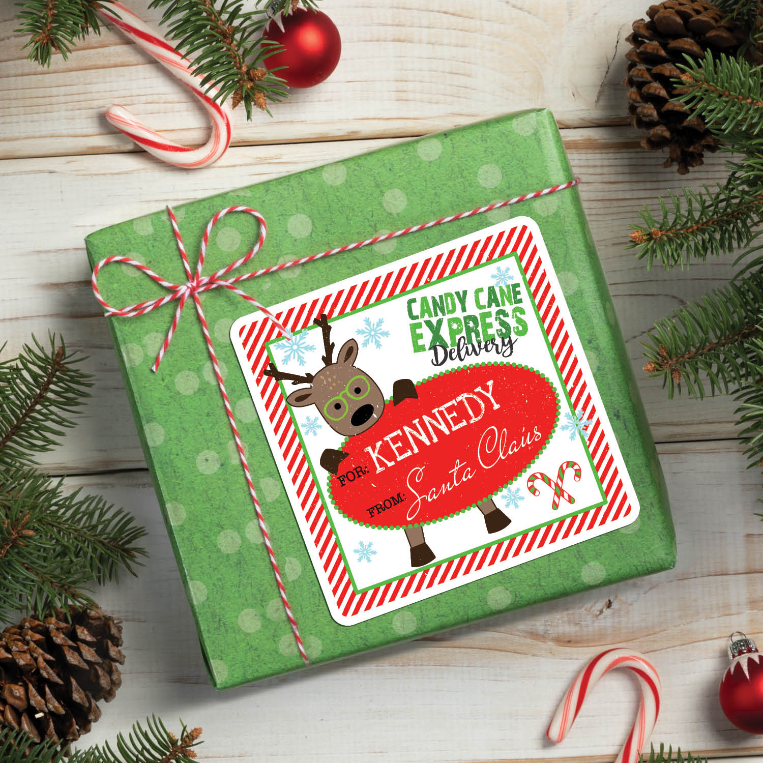 Candy Cane Express Personalized Gift Sticker Set