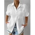 thumbnail image 5 of Blusa de manga corta con bolsillo de solapa informal para mujer, camisa de verano de Color sólido, 5 of 5